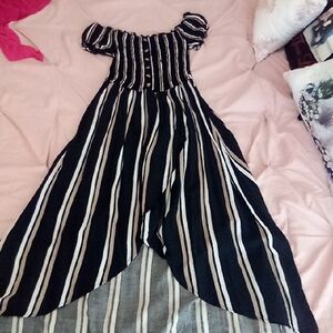 Black and White Striped Off-Shoulder Dress